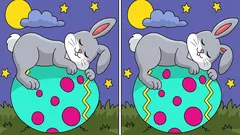 Hjärngympa: Hitta 3 skillnader i bilden på en sovande kanin på ett påskägg på 9 sekunder